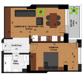 Apartament, 2 camere, 48 mp Bucuresti/Timpuri Noi