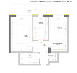 Apartament, 2 camere, 57.92 mp Brasov/Astra