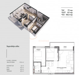 Apartament, 2 camere in Cloud9 Evolution Bucuresti/Aviatiei