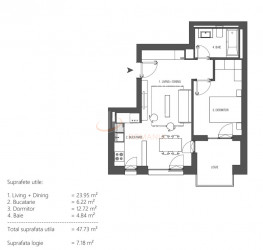 Apartament, 2 rooms, 47.73 mp Bucuresti/Pipera
