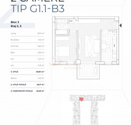 Apartament, 2 rooms, 48.84 mp Bucuresti/Barbu Vacarescu