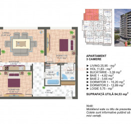 Apartament, 3 camere cu loc parcare exterior inclus Bucuresti/Cotroceni