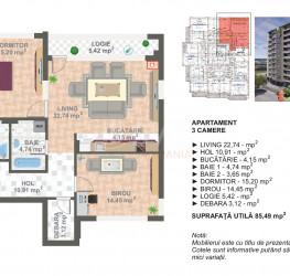 Apartament, 3 camere cu loc parcare exterior inclus Bucuresti/Cotroceni
