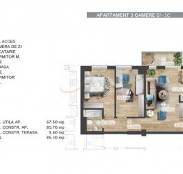 Apartament, 3 camere cu loc parcare subteran inclus Bucuresti/Barbu Vacarescu