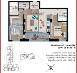 Apartament, 3 camere in Metropolitan Viilor Bucuresti/Viilor