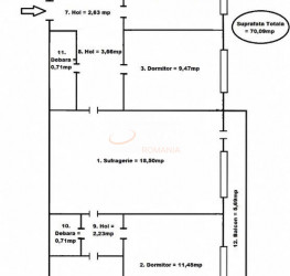 Apartament, 3 rooms, 70 mp Bucuresti/Crangasi