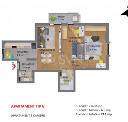 Apartament, 3 rooms, 70.2 mp Bucuresti/Pipera