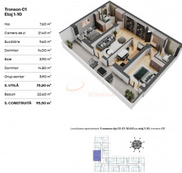 Apartament, 3 rooms in The Concord Bucuresti/Pipera