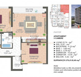 Apartament, 3 rooms with outdoor parking included Bucuresti/Cotroceni